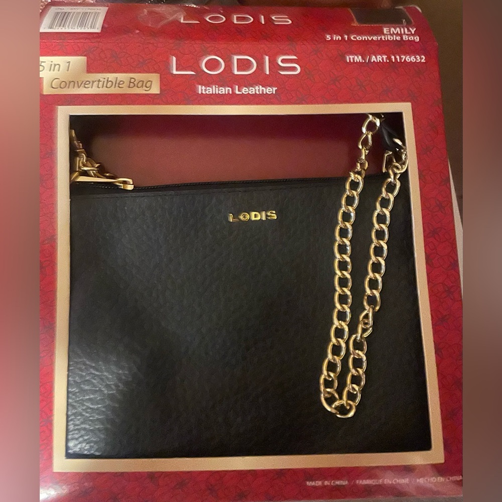 New LODIS 5 in1 Convertible Crossbody Handbag Italian leather bag. Black